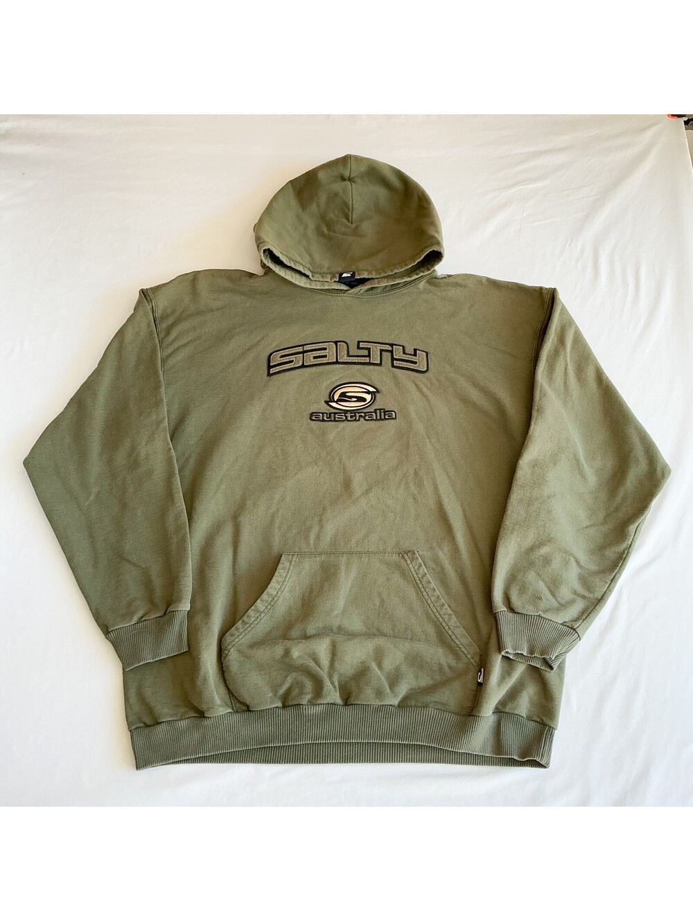 Salty Australia Vintage Y2K Olive Green Embroidered Logo Pullover Hoodie Mens XL